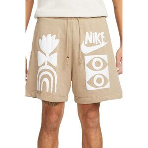 Nike Puff Print Graphic Sportswear French Terry Shorts in Khaki Tan